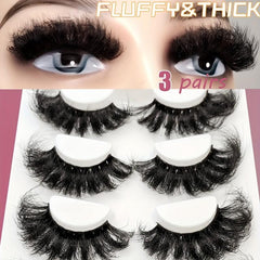 3 Pairs 25mm Fluffy 3D Faux Mink Lashes for Dramatic Makeup Look