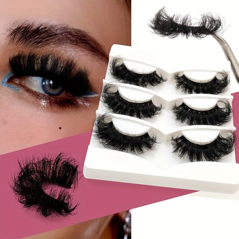 3 Pairs 25mm Fluffy 3D Faux Mink Lashes for Dramatic Makeup Look
