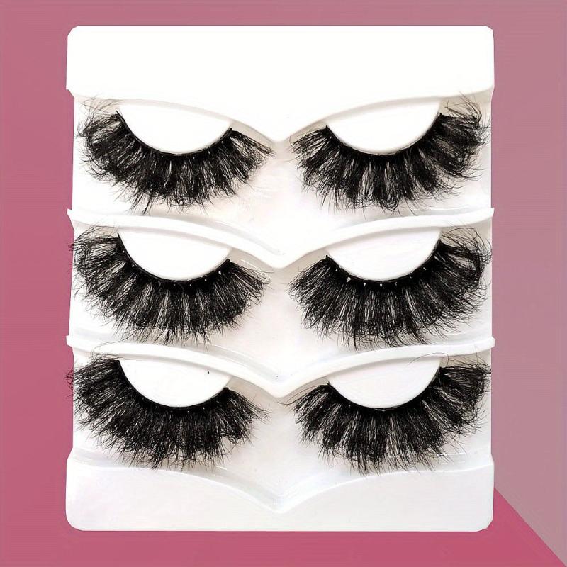 3 Pairs 25mm Fluffy 3D Faux Mink Lashes for Dramatic Makeup Look