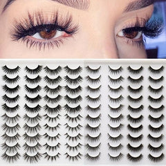 20 Pairs Natural False Eyelashes Wispy Fluffy Soft Lashes Long Thick Criss cross