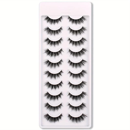 10 Pairs 3D Cat Eye False Eyelashes Faux Mink Lashes Fluffy Strip