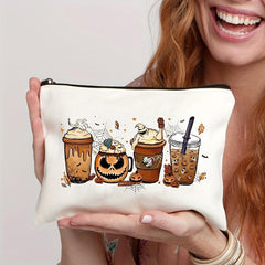 Pumpkin Spice Latte Cosmetic Bag Zipper Toiletry Wash Bag Halloween Gift