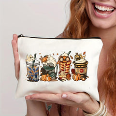 Pumpkin Spice Latte Cosmetic Bag Zipper Toiletry Wash Bag Halloween Gift