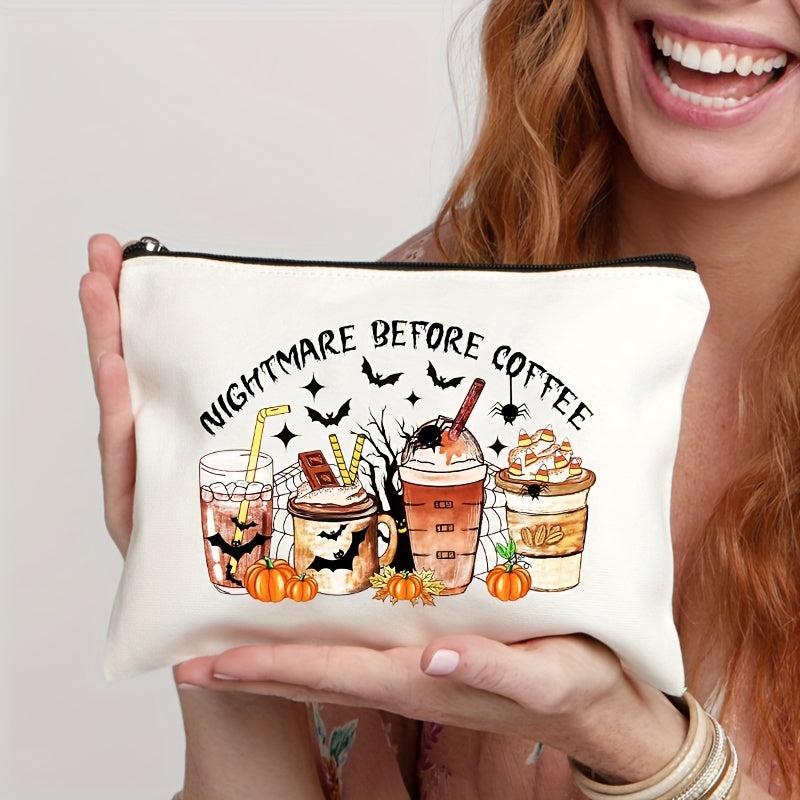 Pumpkin Spice Latte Cosmetic Bag Zipper Toiletry Wash Bag Halloween Gift