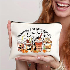 Pumpkin Spice Latte Cosmetic Bag Zipper Toiletry Wash Bag Halloween Gift