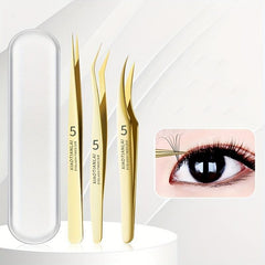3pcs Stainless Steel Eyelash Tweezers Set for Extensions