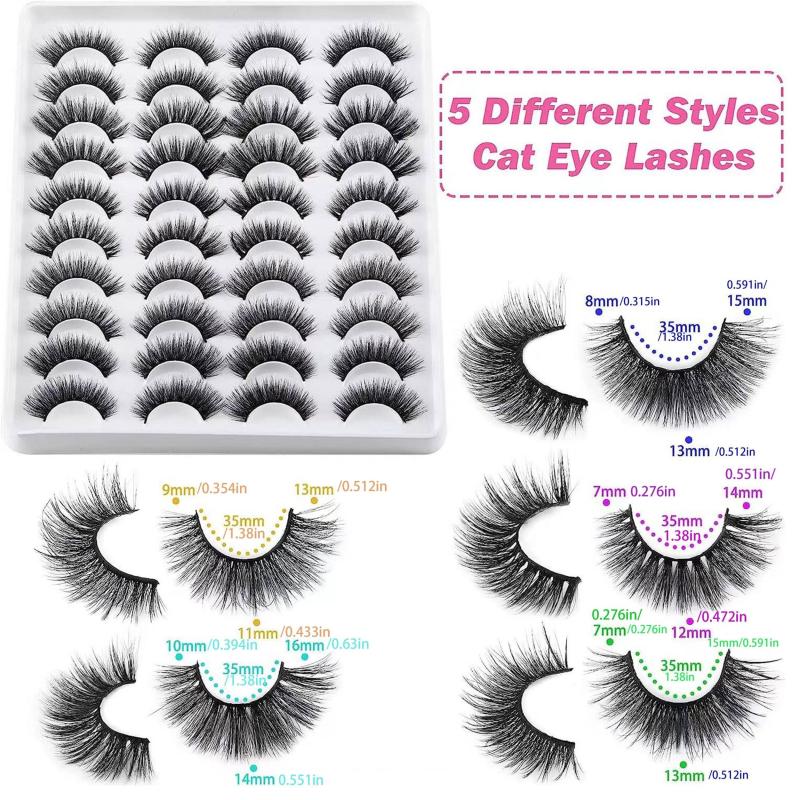 20 Pairs Cat Eye False Eyelashes Fluffy Natural Volume Faux Mink Lashes