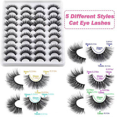 20 Pairs Cat Eye False Eyelashes Fluffy Natural Volume Faux Mink Lashes