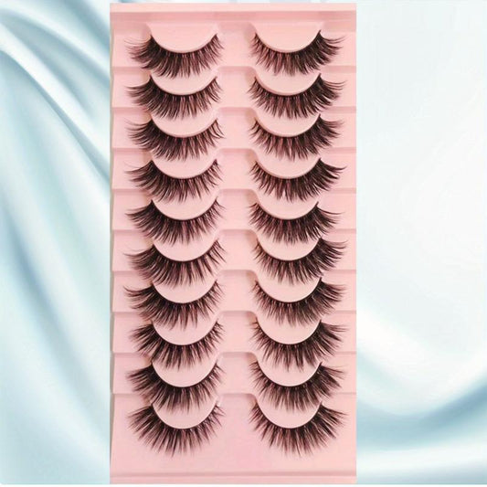 10 Pairs Natural Style Brown False Eyelashes Soft Fluffy Lightweight Reusable