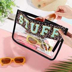 Clear Embroidered Letter Makeup Bag Preppy Patch PVC Waterproof Clutch