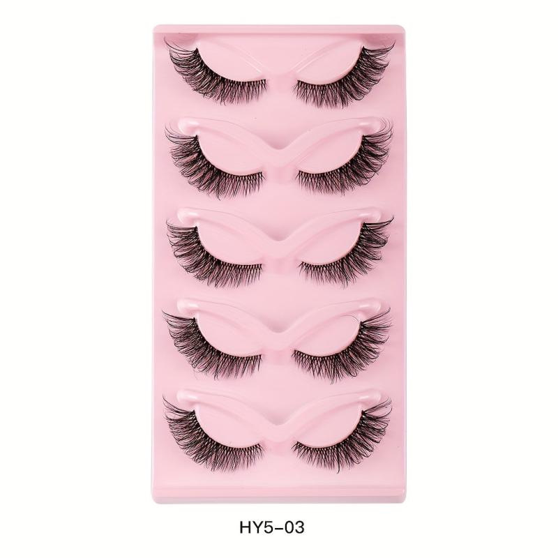 5 Pairs Cat Eye False Eyelashes Natural Thick Curling Lashes for Big Eye Makeup