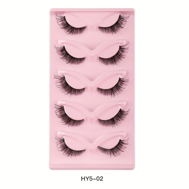 5 Pairs Cat Eye False Eyelashes Natural Thick Curling Lashes for Big Eye Makeup