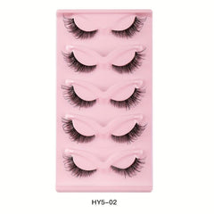 5 Pairs Cat Eye False Eyelashes Natural Thick Curling Lashes for Big Eye Makeup