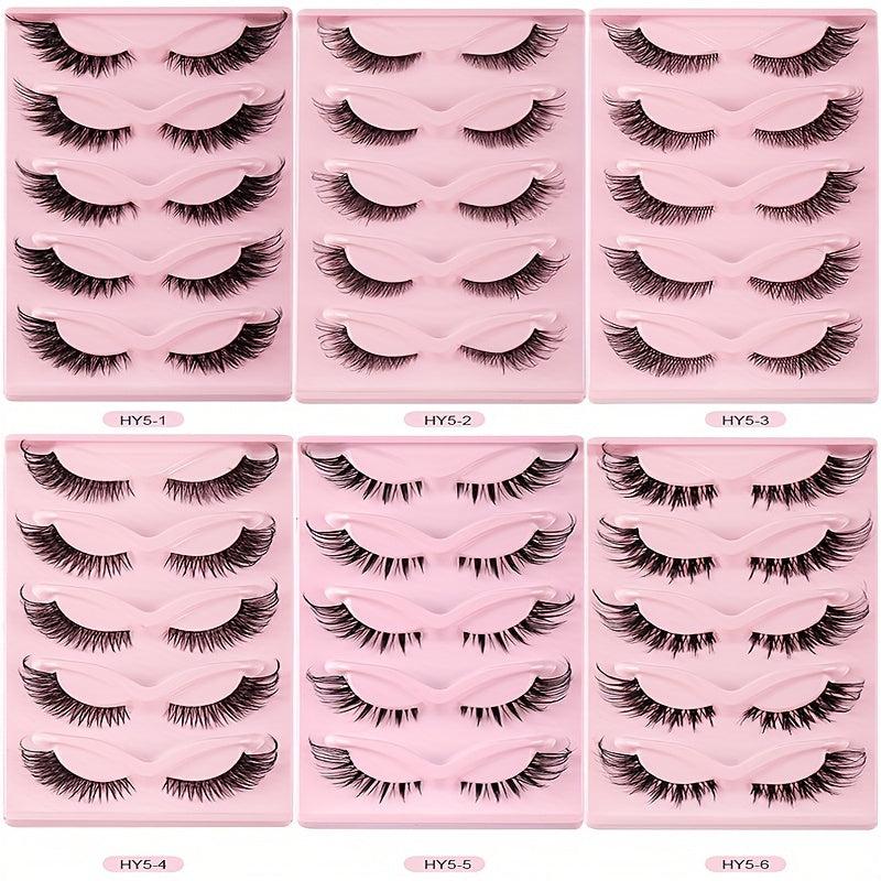 5 Pairs Cat Eye False Eyelashes Natural Thick Curling Lashes for Big Eye Makeup