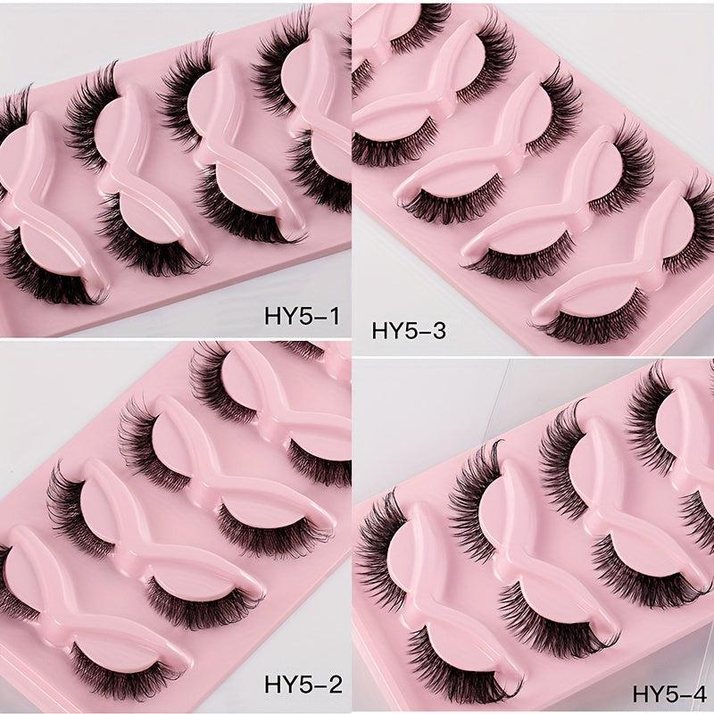 5 Pairs Cat Eye False Eyelashes Natural Thick Curling Lashes for Big Eye Makeup