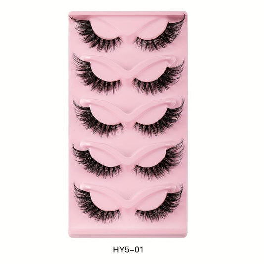 5 Pairs Cat Eye False Eyelashes Natural Thick Curling Lashes for Big Eye Makeup