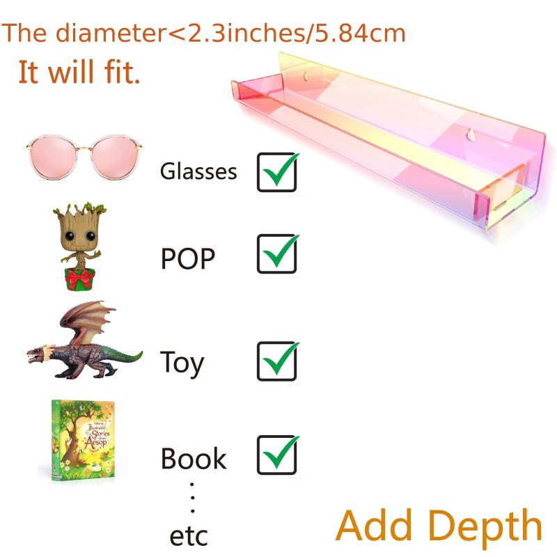4 Pack 15 Inch Iridescent Acrylic Shelves Clear Rainbow Floating Bookshelf