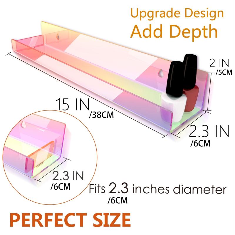 4 Pack 15 Inch Iridescent Acrylic Shelves Clear Rainbow Floating Bookshelf