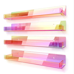 4 Pack 15 Inch Iridescent Acrylic Shelves Clear Rainbow Floating Bookshelf
