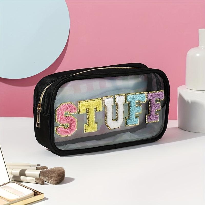 Chenille Letter Clear Makeup Bag Large Capacity Portable Toiletr