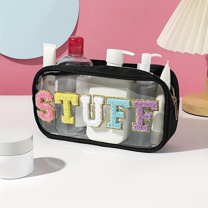 Chenille Letter Clear Makeup Bag Large Capacity Portable Toiletr