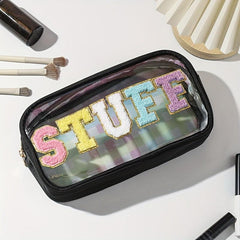 Chenille Letter Clear Makeup Bag Large Capacity Portable Toiletr