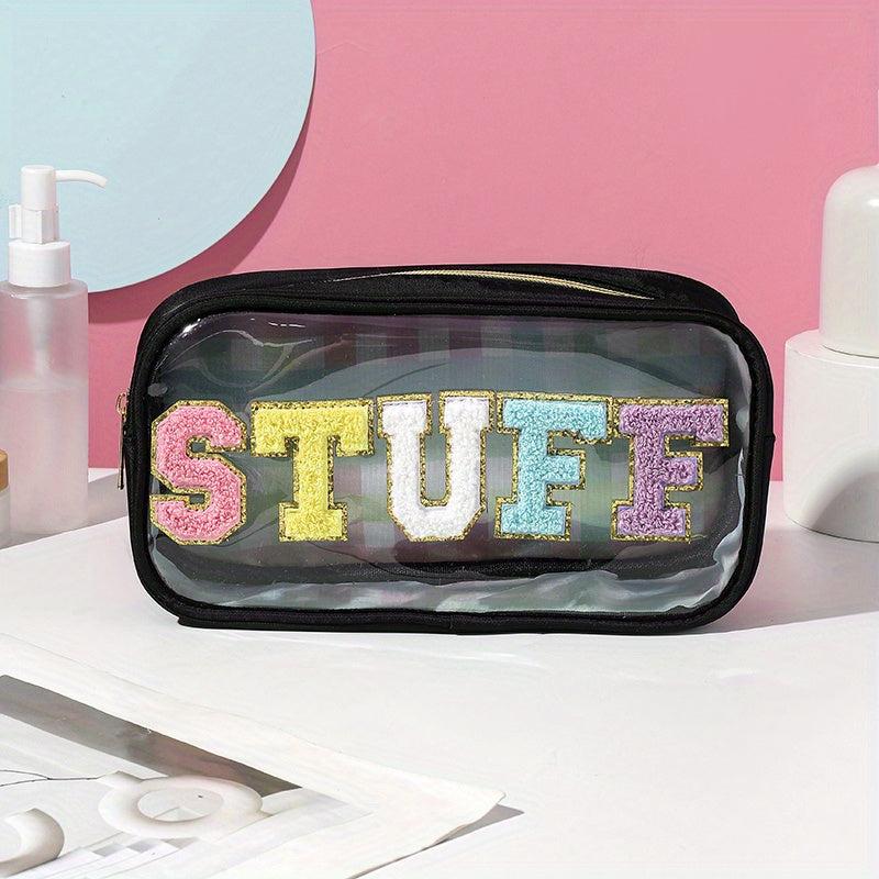 Chenille Letter Clear Makeup Bag Large Capacity Portable Toiletr