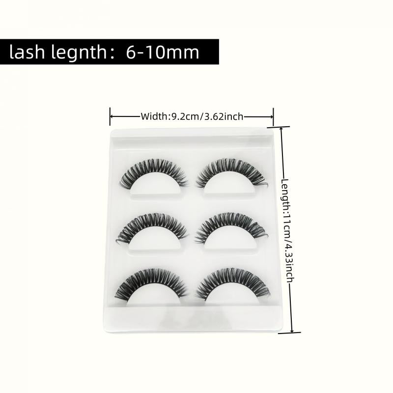 3 Pairs False Eyelashes 6 10mm Length D Curling Natural Fluffy Faux Mink Lashes