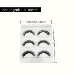 3 Pairs False Eyelashes 6 10mm Length D Curling Natural Fluffy Faux Mink Lashes