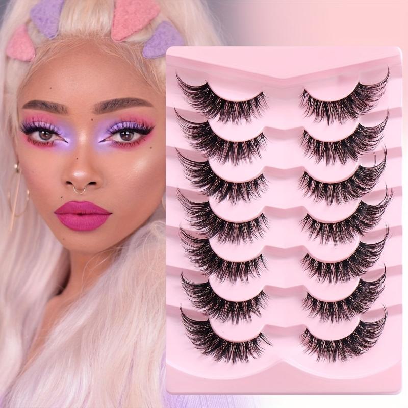 7 Pairs Cat Eye False Eyelashes Winged Thick Slanted Little Devil Style Lashes