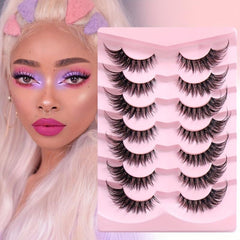 7 Pairs Cat Eye False Eyelashes Winged Thick Slanted Little Devil Style Lashes