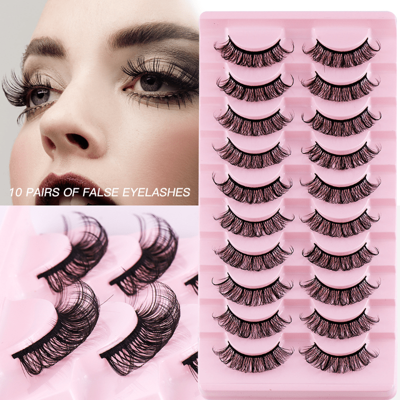 Curling Thick Volume Lashes Natural Look False Eyelashes 10 Pairs