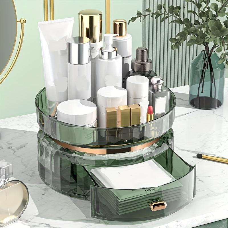 Makeup Perfume Organizer with Drawer Rotating Cosmetic Storage Case