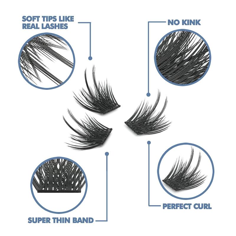 12-16mm Wispy DIY False Eyelash Extension D Curling Lash Clusters