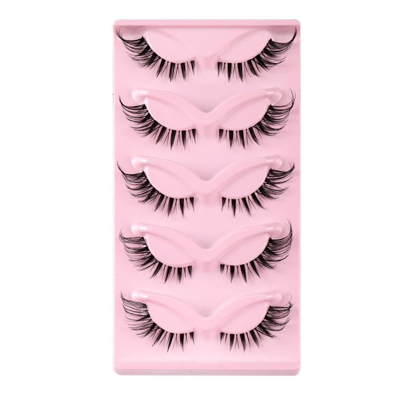 5 Pairs 3D Clear Band Wispy Mink Eyelashes Natural Cat Eye Lashes