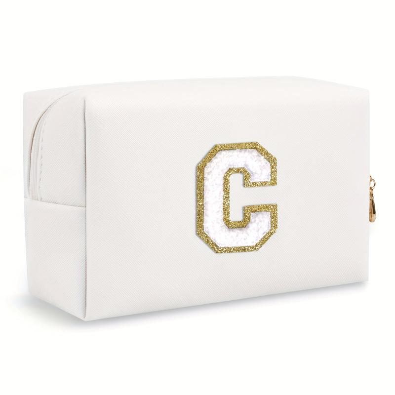 Initial Letter Patch Makeup Bag Preppy Portable Chenille Letter Cosmetic Bag