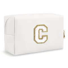 Initial Letter Patch Makeup Bag Preppy Portable Chenille Letter Cosmetic Bag