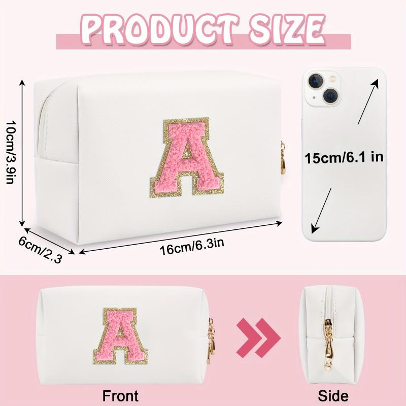 Initial Letter Patch Makeup Bag Preppy Portable Chenille Letter Cosmetic Bag