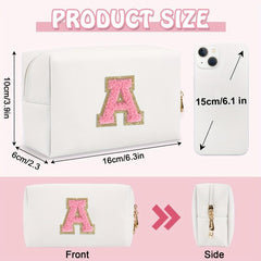 Initial Letter Patch Makeup Bag Preppy Portable Chenille Letter Cosmetic Bag