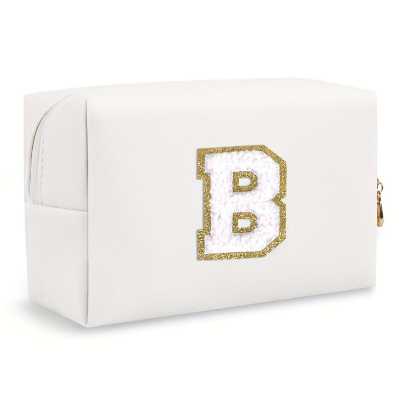 Initial Letter Patch Makeup Bag Preppy Portable Chenille Letter Cosmetic Bag