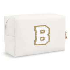 Initial Letter Patch Makeup Bag Preppy Portable Chenille Letter Cosmetic Bag