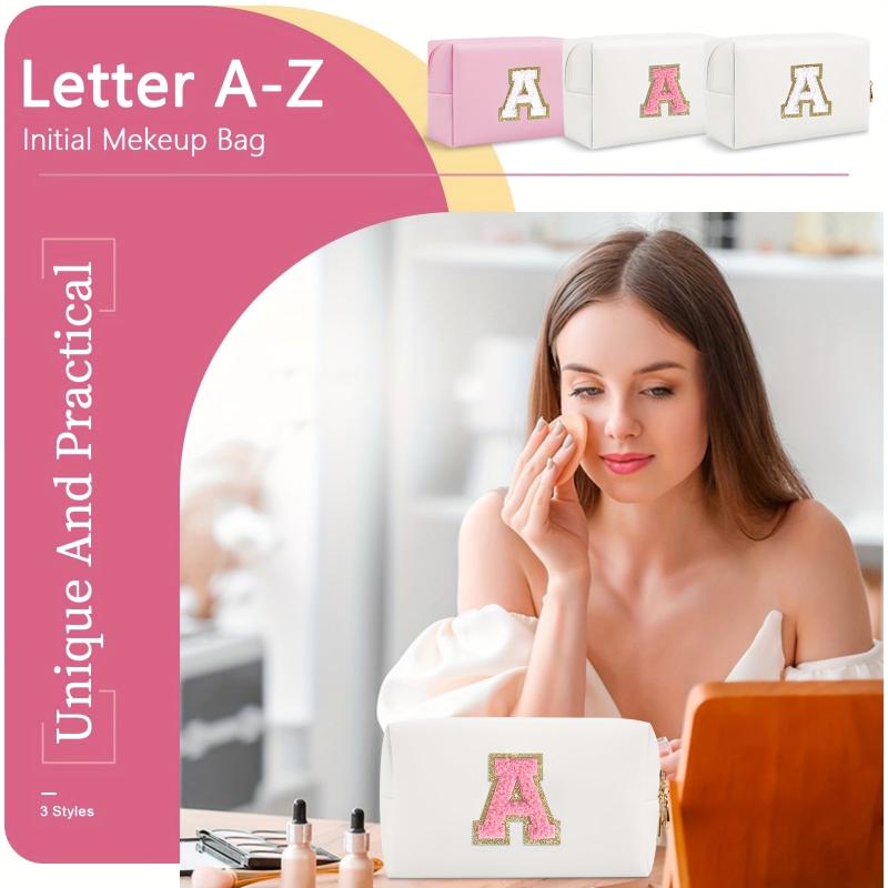 Initial Letter Patch Makeup Bag Preppy Portable Chenille Letter Cosmetic Bag