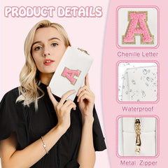 Initial Letter Patch Makeup Bag Preppy Portable Chenille Letter Cosmetic Bag