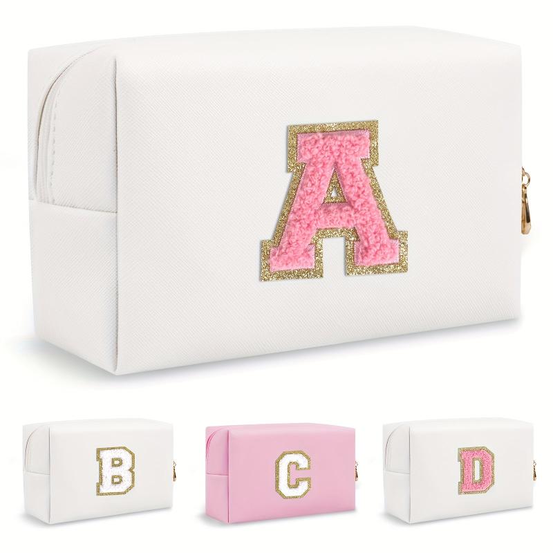Initial Letter Patch Makeup Bag Preppy Portable Chenille Letter Cosmetic Bag