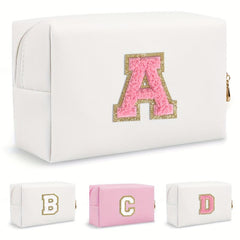 Initial Letter Patch Makeup Bag Preppy Portable Chenille Letter Cosmetic Bag