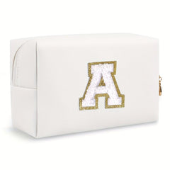 Initial Letter Patch Makeup Bag Preppy Portable Chenille Letter Cosmetic Bag
