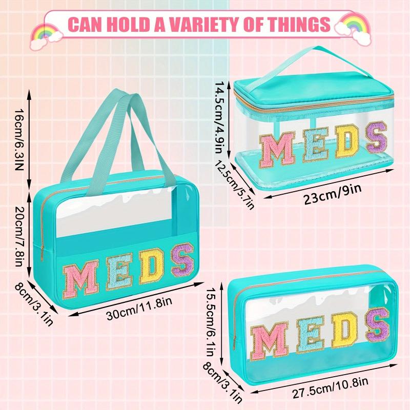 Chenille Letter Clear Bag PVC & PU Meds Travel Bag