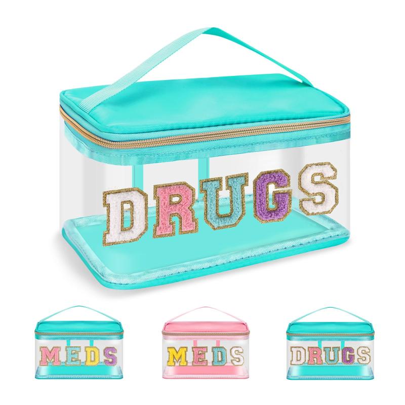 Chenille Letter Clear Bag PVC & PU Meds Travel Bag