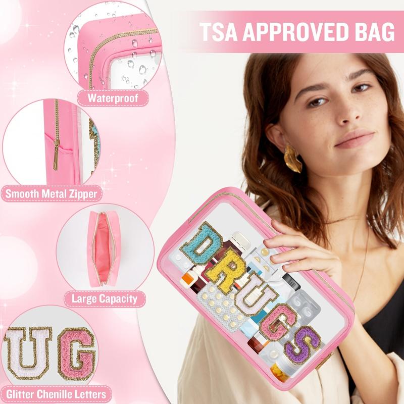 Chenille Letter Clear Bag PVC & PU Meds Travel Bag