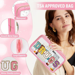 Chenille Letter Clear Bag PVC & PU Meds Travel Bag